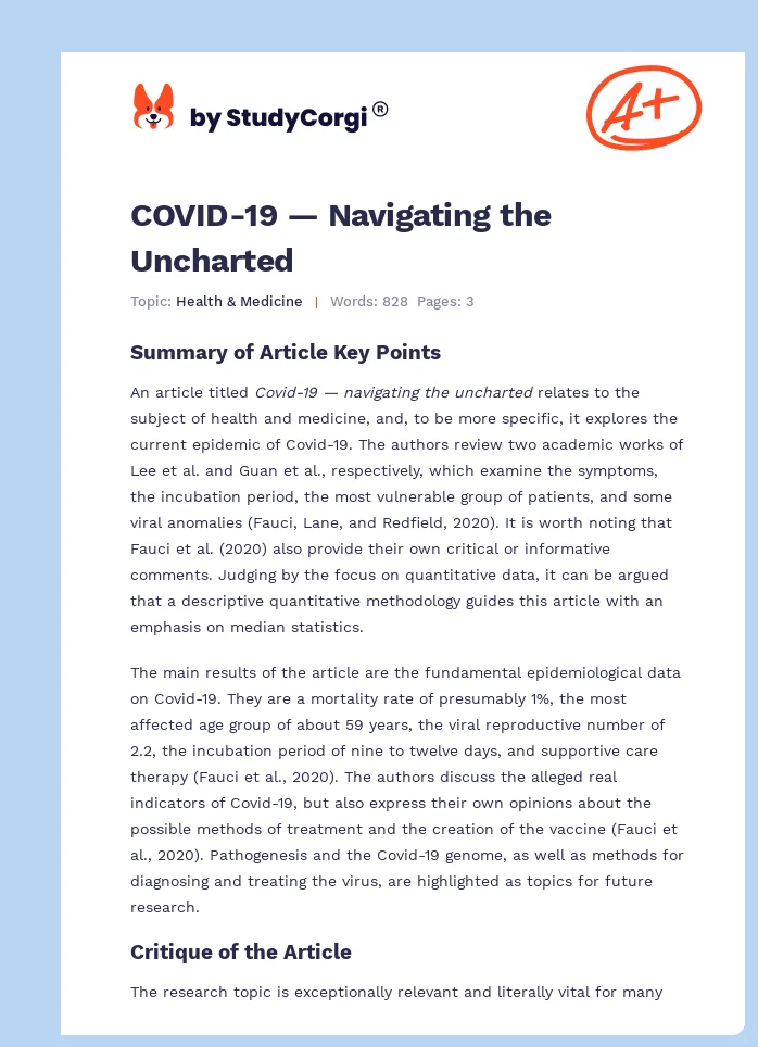 COVID-19 — Navigating the Uncharted. Page 1