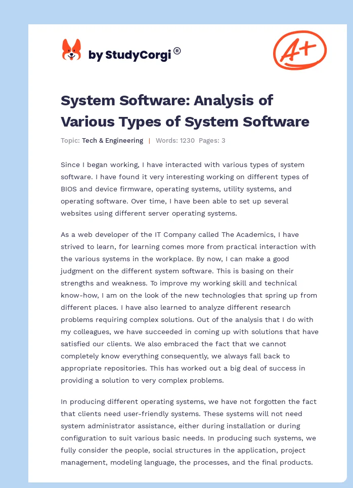 System Software: Analysis of Various Types of System Software. Page 1