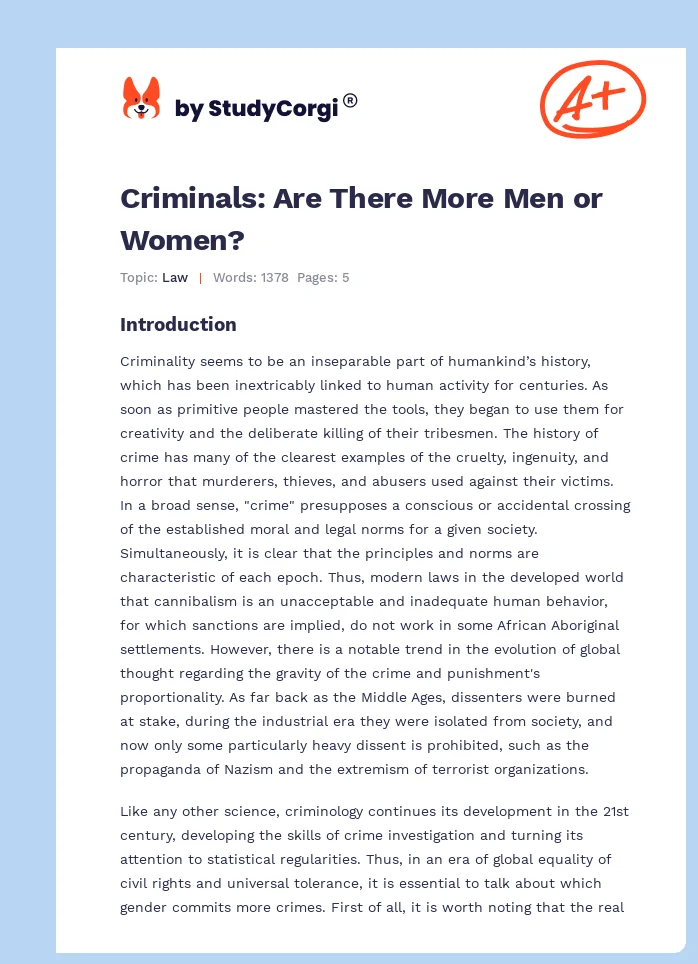 Criminals: Are There More Men or Women?. Page 1