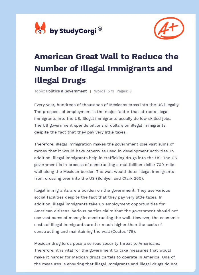 American Great Wall to Reduce the Number of Illegal Immigrants and Illegal Drugs. Page 1