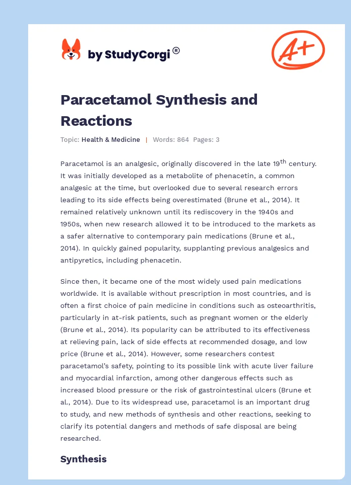 Paracetamol Synthesis and Reactions. Page 1