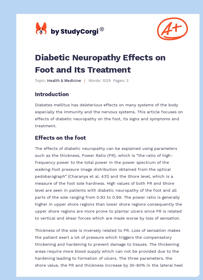 Diabetic Neuropathy Effects on Foot and Its Treatment. Page 1