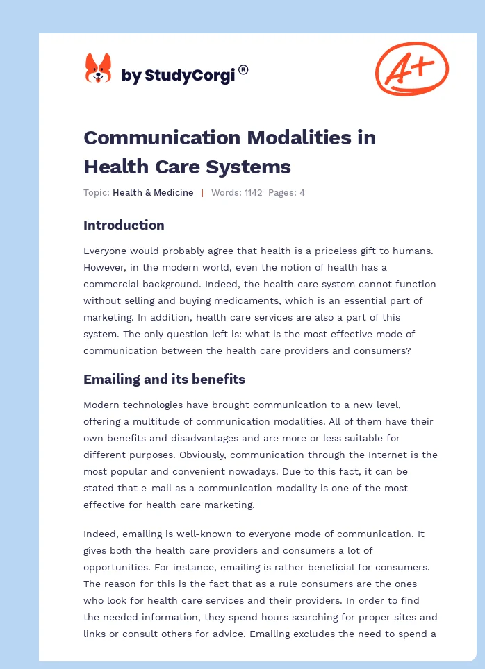 Communication Modalities in Health Care Systems. Page 1