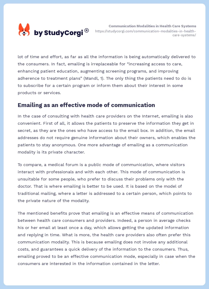 Communication Modalities in Health Care Systems. Page 2
