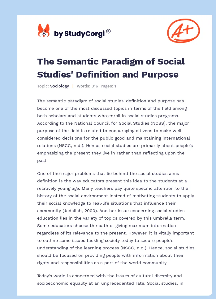The Semantic Paradigm of Social Studies' Definition and Purpose. Page 1