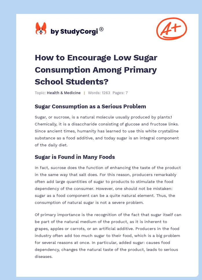 How to Encourage Low Sugar Consumption Among Primary School Students?. Page 1