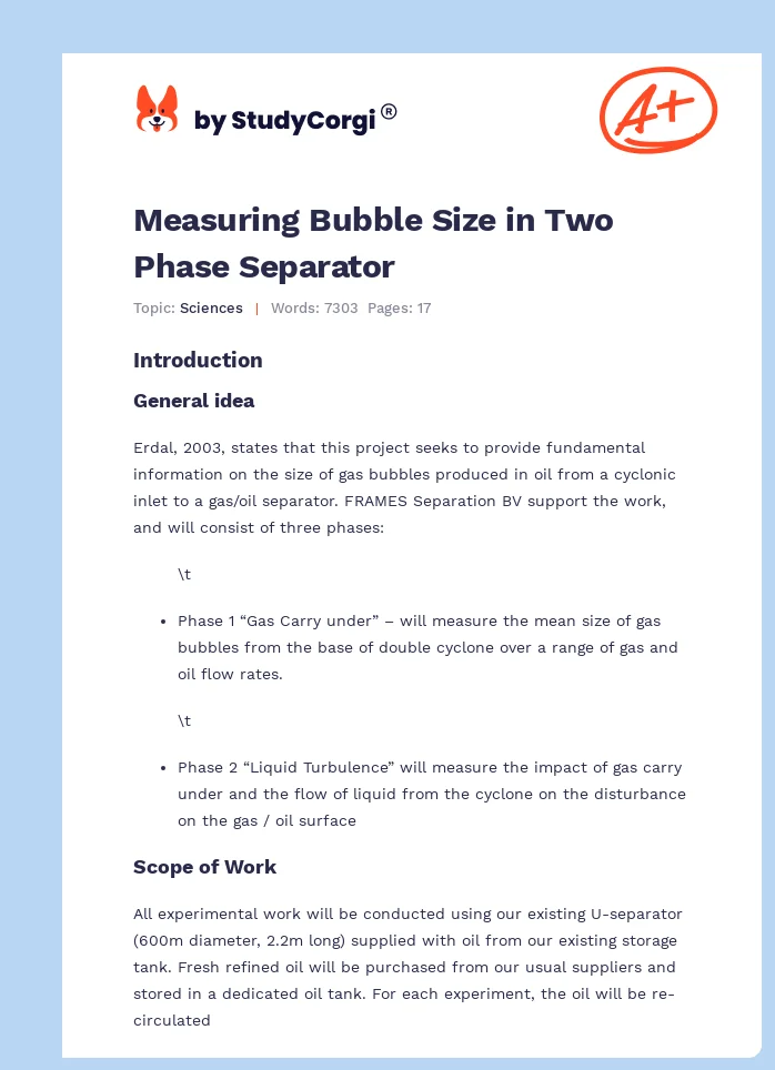 Measuring Bubble Size in Two Phase Separator. Page 1