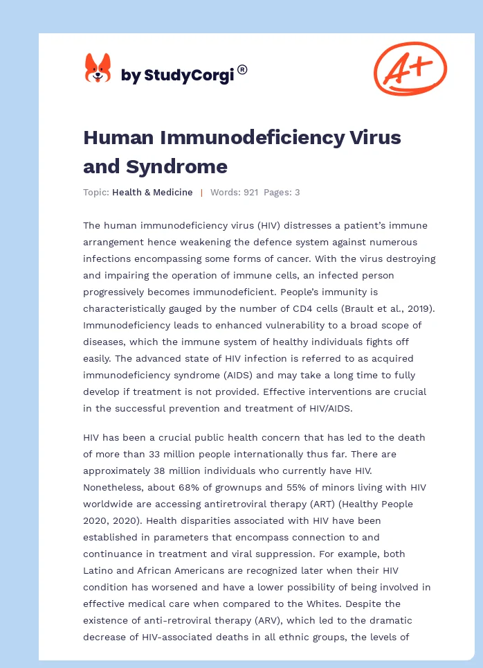 Human Immunodeficiency Virus and Syndrome. Page 1