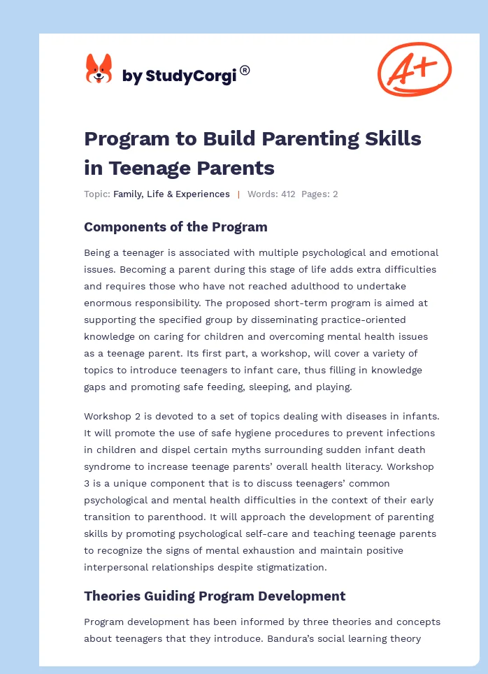 Program to Build Parenting Skills in Teenage Parents. Page 1