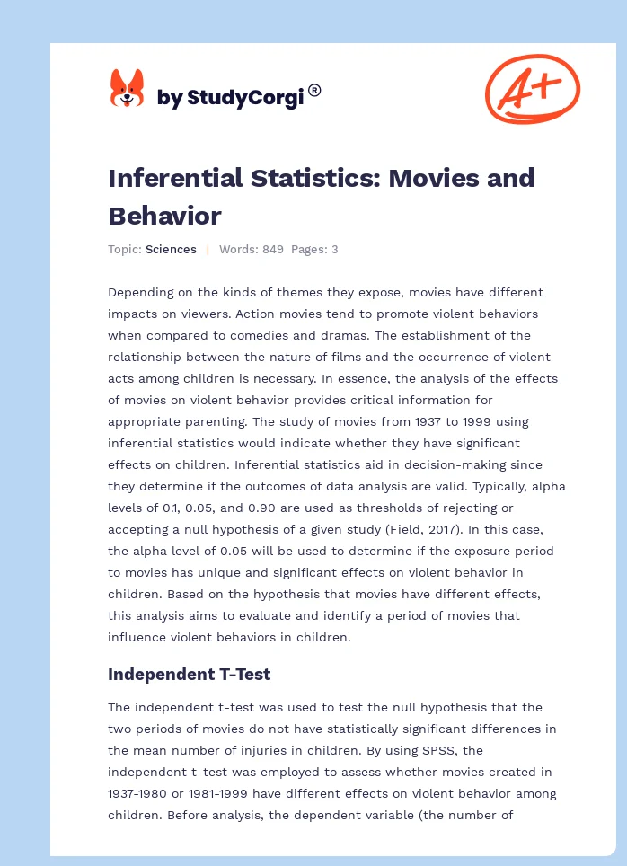 Inferential Statistics: Movies and Behavior. Page 1