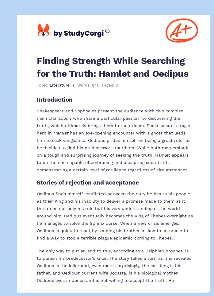 Finding Strength While Searching for the Truth: Hamlet and Oedipus. Page 1