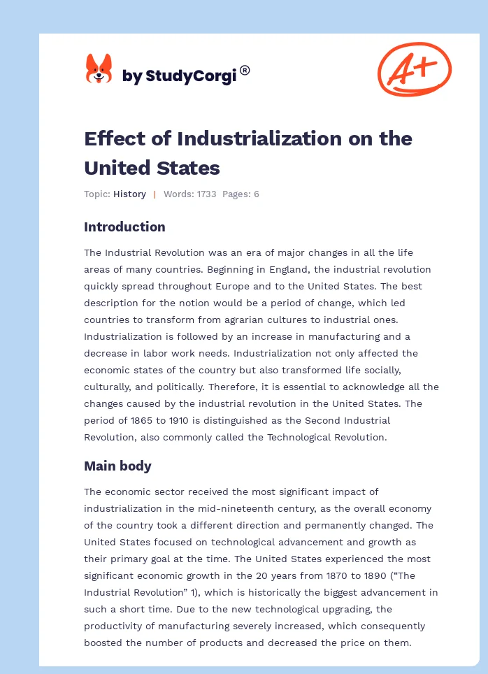 Effect of Industrialization on the United States. Page 1
