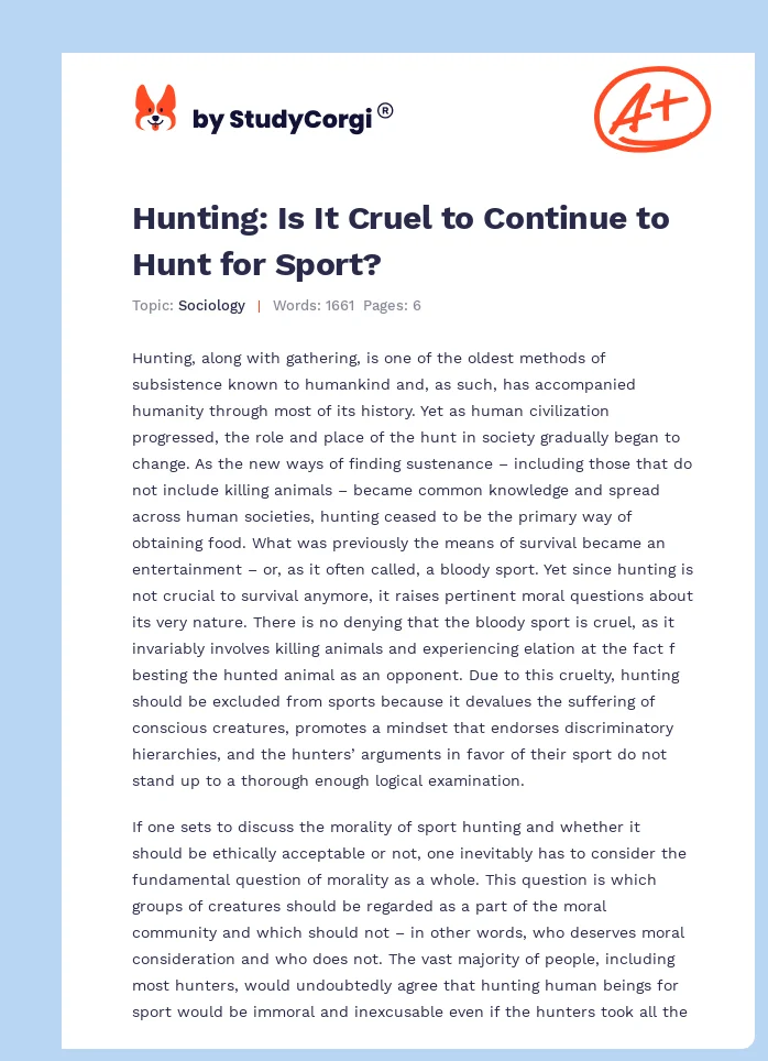 Hunting: Is It Cruel to Continue to Hunt for Sport?. Page 1