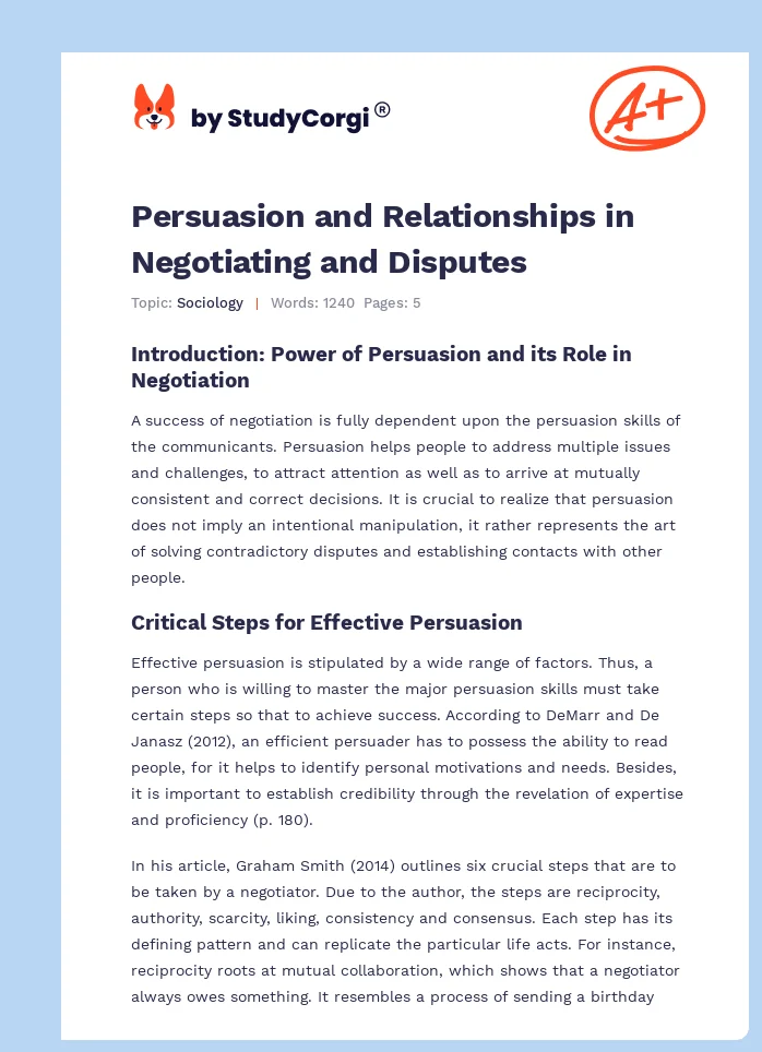 Persuasion and Relationships in Negotiating and Disputes. Page 1