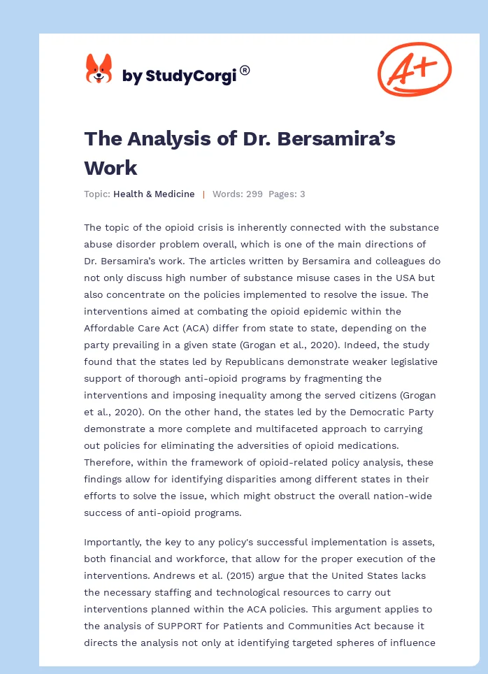 The Analysis of Dr. Bersamira’s Work. Page 1