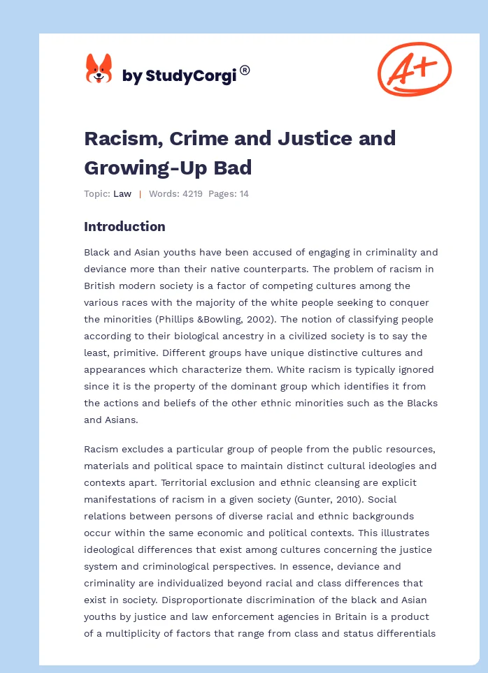 Racism, Crime and Justice and Growing-Up Bad. Page 1