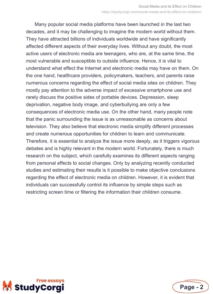 Social Media and its Effect on Children. Page 2