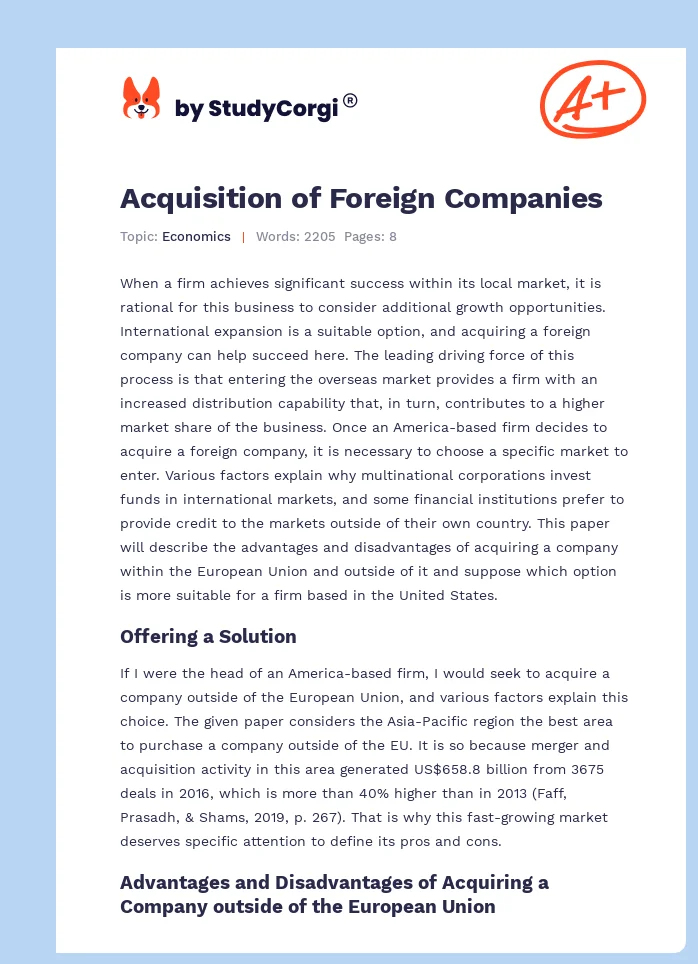 Acquisition of Foreign Companies. Page 1