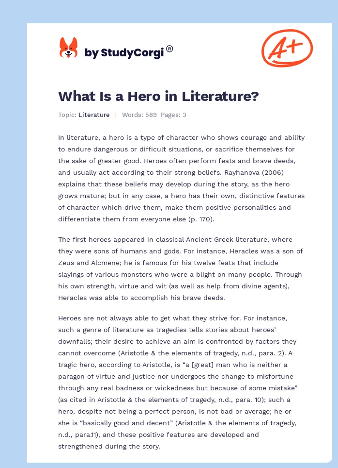 What Is a Hero in Literature?. Page 1
