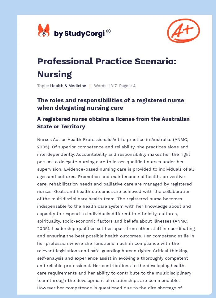 Professional Practice Scenario: Nursing. Page 1