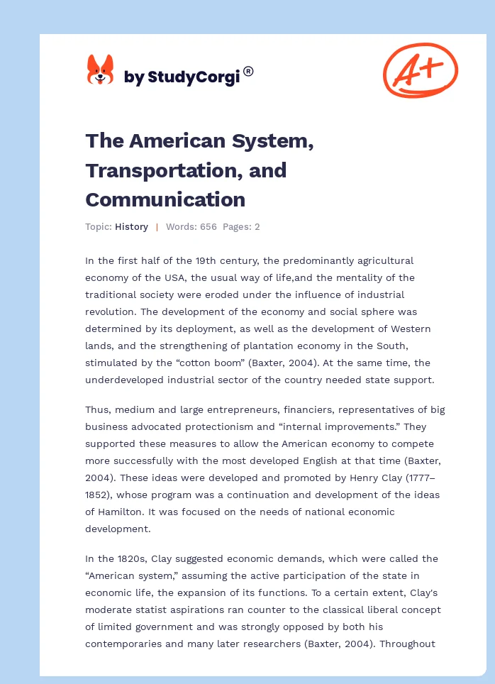 The American System, Transportation, and Communication. Page 1