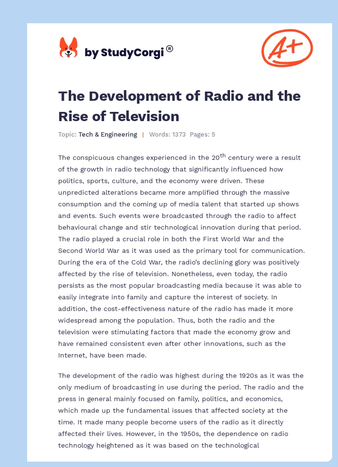The Development of Radio and the Rise of Television. Page 1
