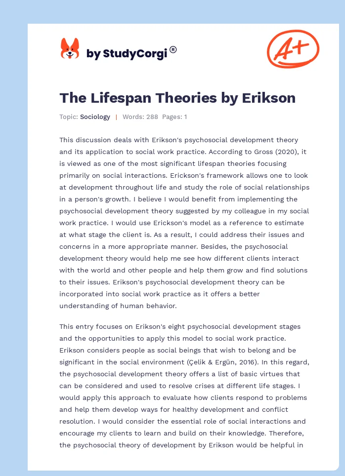 The Lifespan Theories by Erikson. Page 1