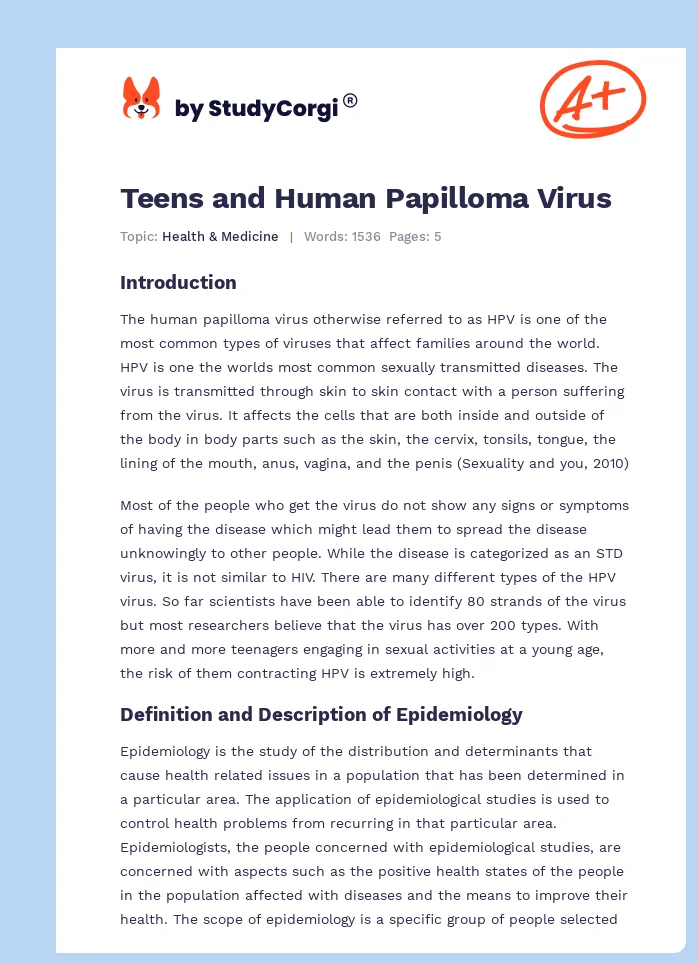 Teens and Human Papilloma Virus. Page 1