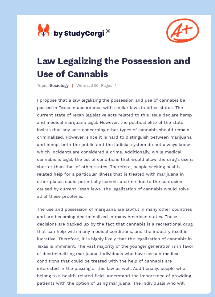 Law Legalizing the Possession and Use of Cannabis. Page 1