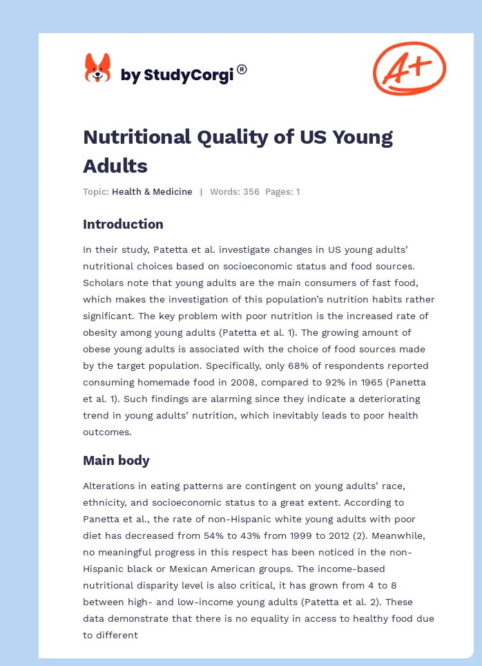 Nutritional Quality of US Young Adults. Page 1
