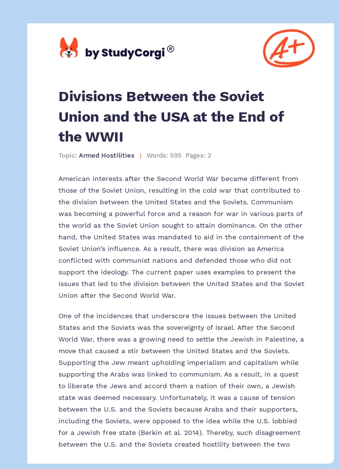 Divisions Between the Soviet Union and the USA at the End of the WWII. Page 1