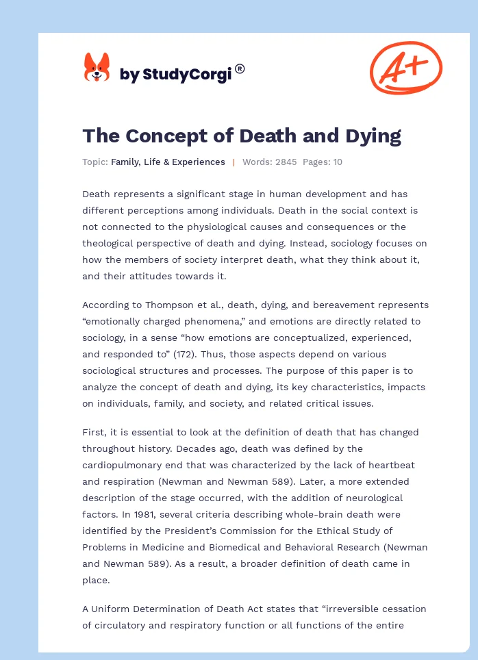 The Concept of Death and Dying. Page 1