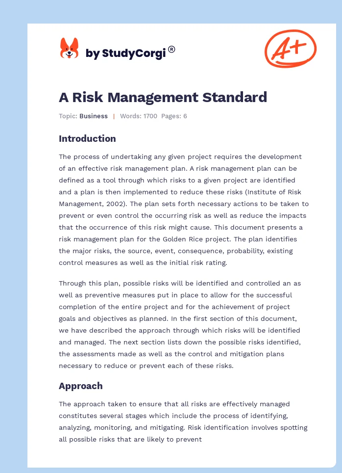 A Risk Management Standard. Page 1