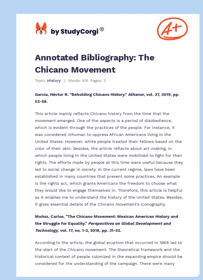 Annotated Bibliography: The Chicano Movement. Page 1