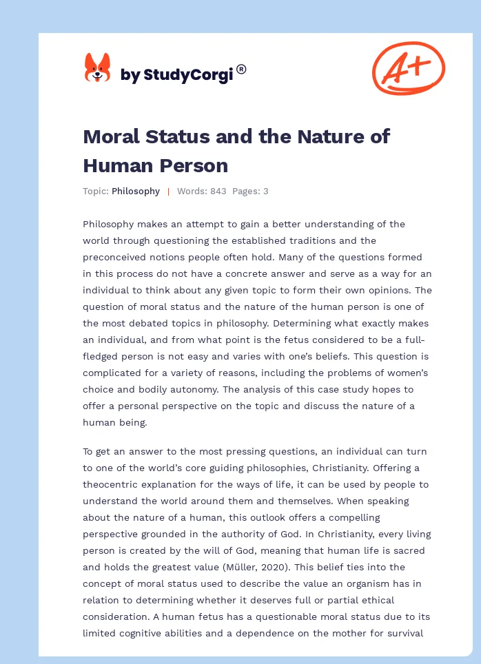 Moral Status and the Nature of Human Person. Page 1
