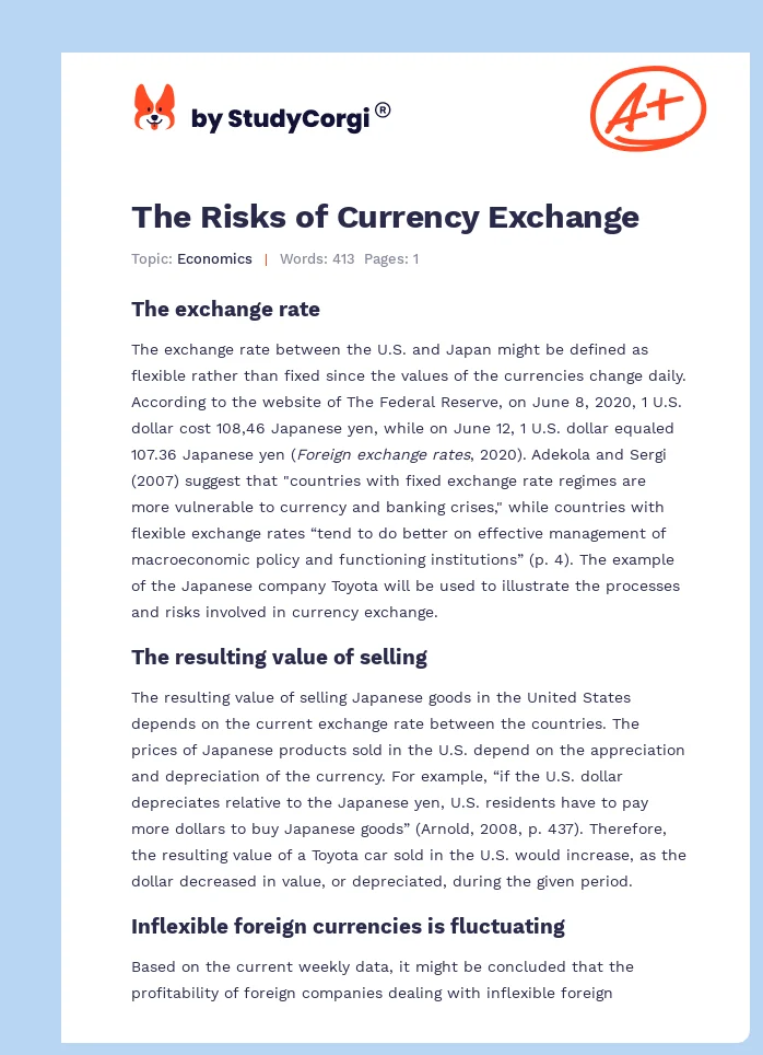 The Risks of Currency Exchange. Page 1