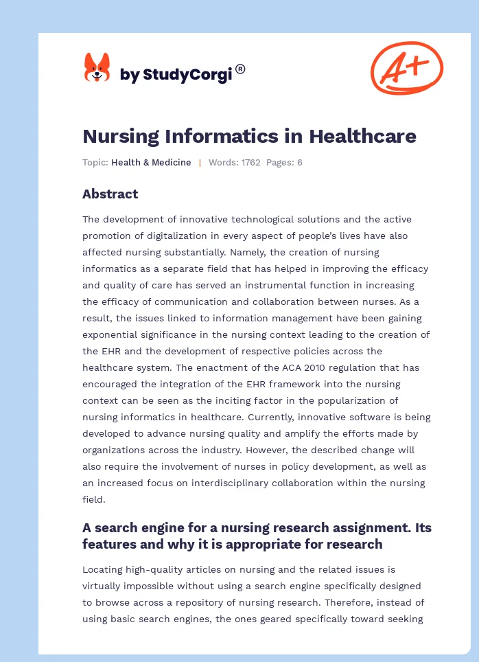 Nursing Informatics in Healthcare. Page 1