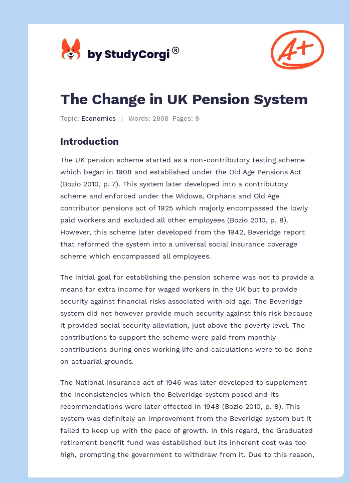 The Change in UK Pension System. Page 1