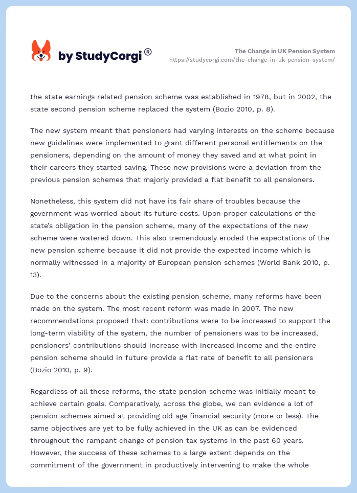 The Change in UK Pension System. Page 2