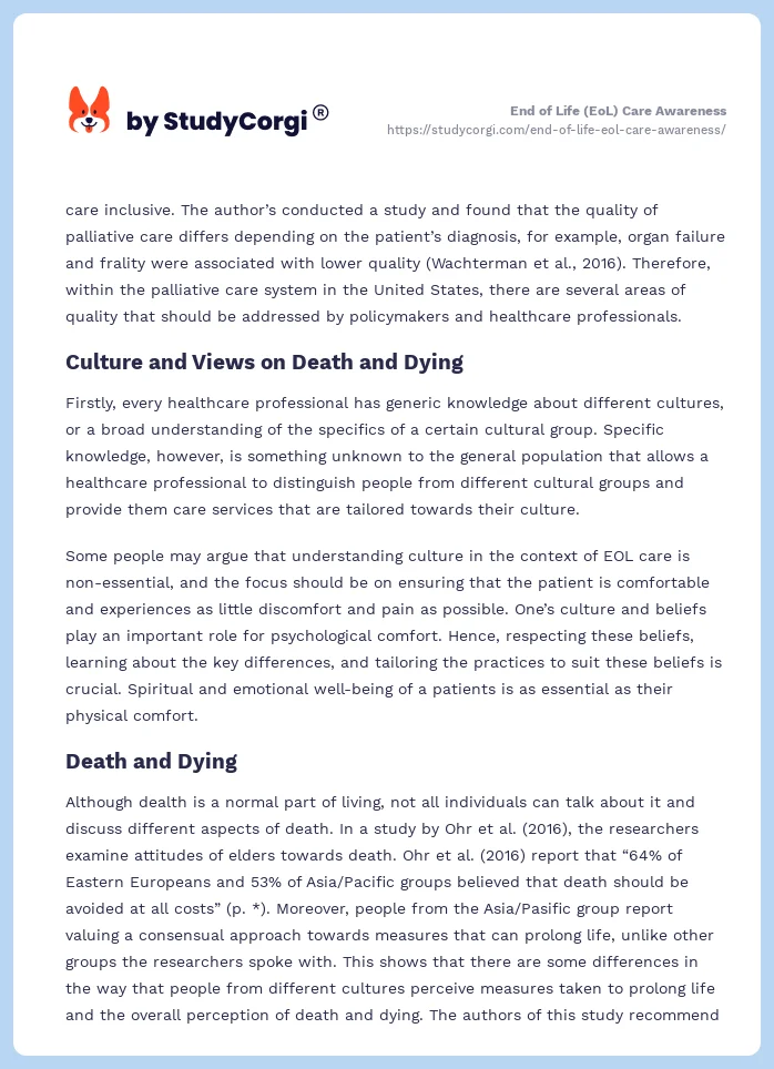End of Life (EoL) Care Awareness. Page 2