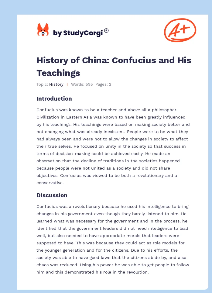 History of China: Confucius and His Teachings. Page 1