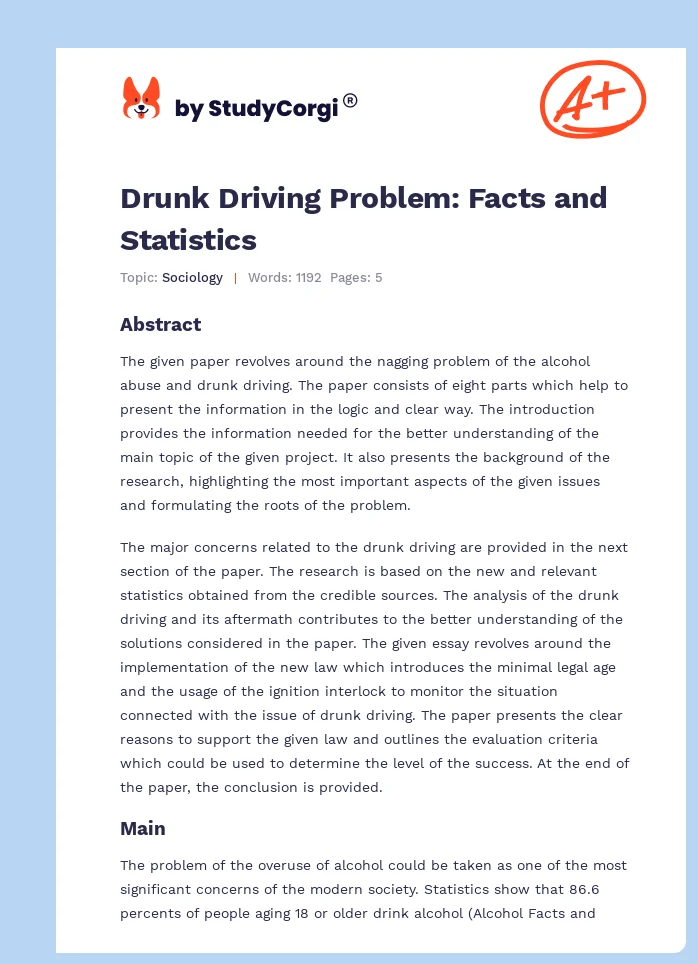 Drunk Driving Problem: Facts and Statistics. Page 1
