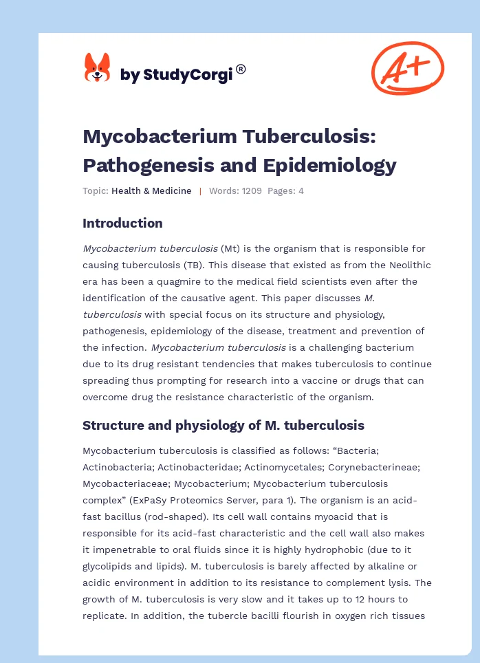 Mycobacterium Tuberculosis: Pathogenesis and Epidemiology. Page 1