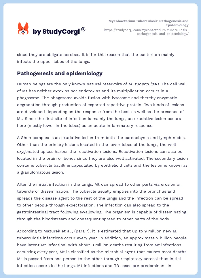 Mycobacterium Tuberculosis: Pathogenesis and Epidemiology. Page 2