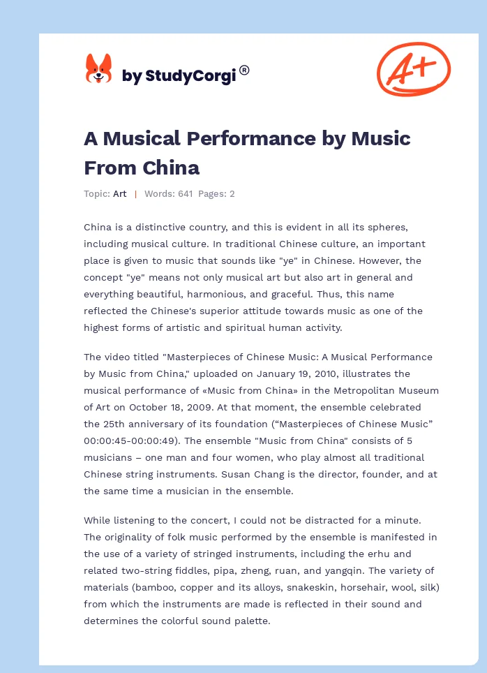 A Musical Performance by Music From China. Page 1