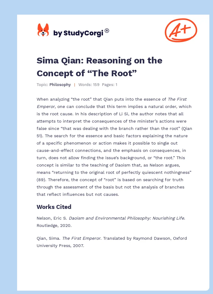 Sima Qian: Reasoning on the Concept of “The Root”. Page 1