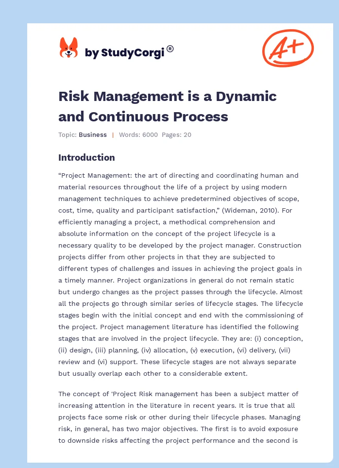 Risk Management is a Dynamic and Continuous Process. Page 1
