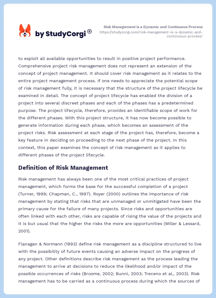 Risk Management is a Dynamic and Continuous Process. Page 2