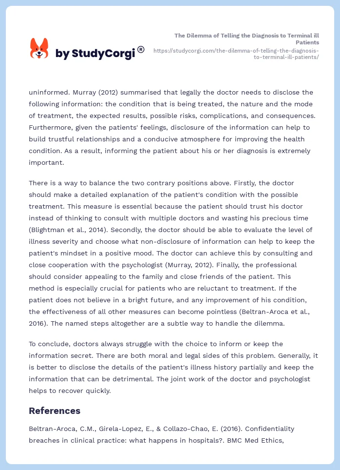 The Dilemma of Telling the Diagnosis to Terminal ill Patients. Page 2