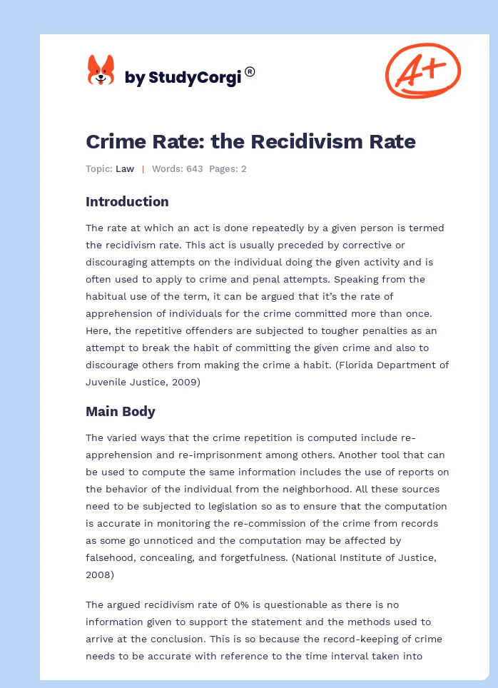 Crime Rate: the Recidivism Rate. Page 1